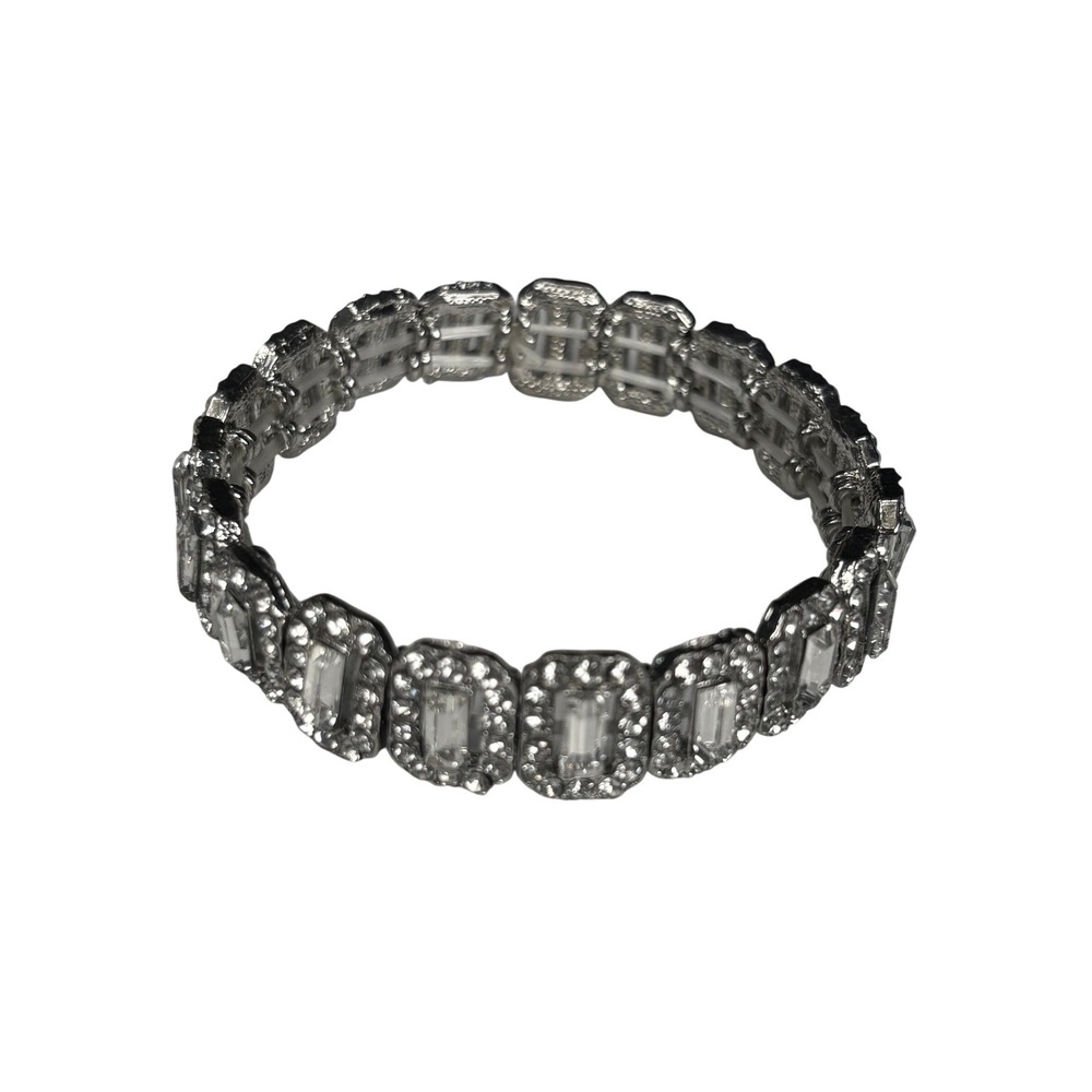 Sparkling Crystal Tennis Bracelet Silver Tone Rhinestone Link‎ Glamorous